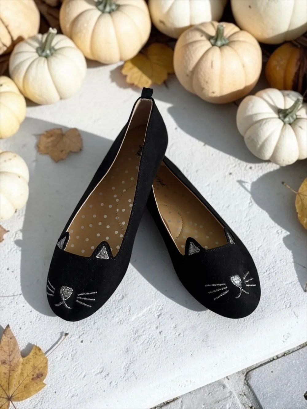 Cat & Jack Big Girls Size 4 Black Cat Face Flats EUC